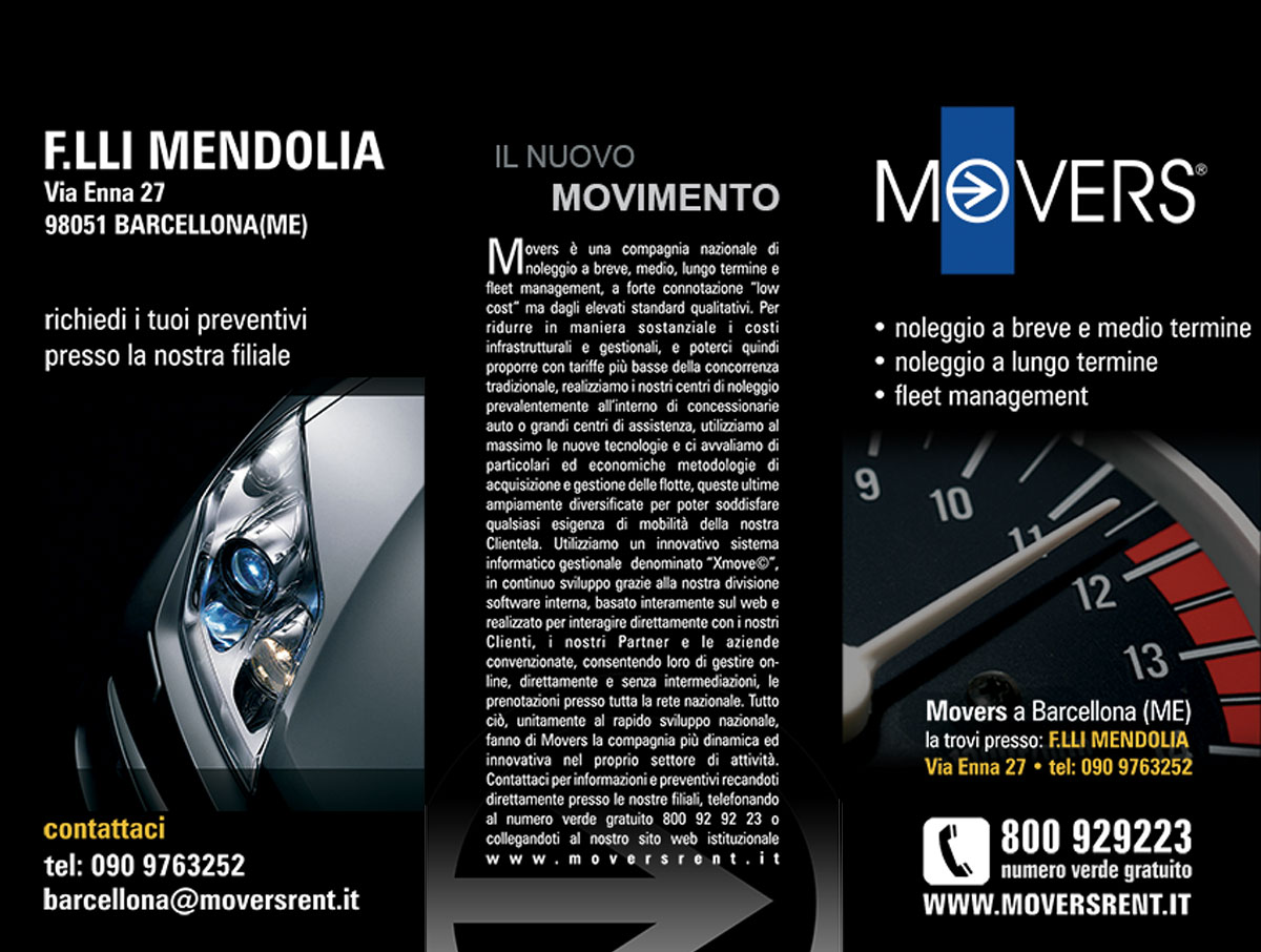 Brochure per noleggio auto Movers Rent Italia