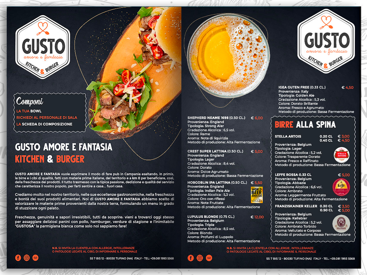 Menu grafico per ristorante – food & beverage